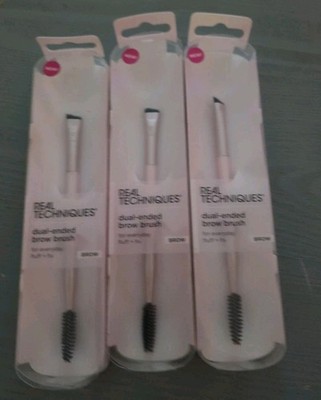 x3 Real Techniques Dual-Ended Brow Brush For Everyday Fluff + Fix 6'' NIB