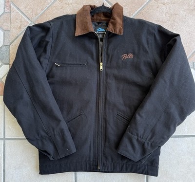 VINTAGE Tri Mountain Jacket Mens S Black Canvas Quilted Workwear Detroit 90s