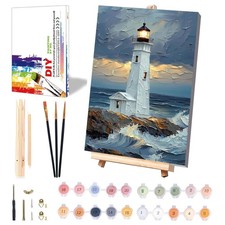 Lighthouse Paint by Numbers for Adults with Framed Canvas with Wooden Easel,...