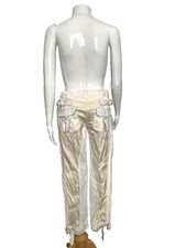 Vintage ROBERTO CAVALLI XS White Cotton Silk Cream Capri Pants w/Leather Detail
