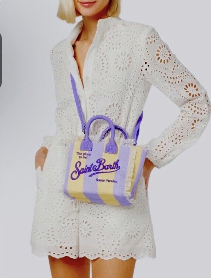 Mc2 Saint Barth borsa MINI Vanity Stripes Pop giallo/lilla+tracolla AUTENTICA