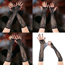 Black Fishnet Gloves Long Elastic Arm Sleeves Fingerless Hollow Mesh Gloves