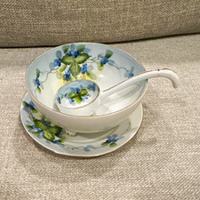 1890s Nippon Hand Painted Set (3pcs) Green Crown Mark Forget-Me-Not