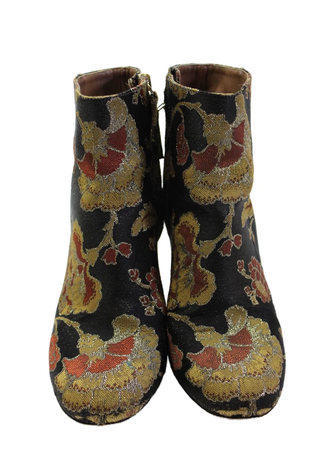 Женские сапоги Aquazzura с круглым носком на молнии на блочных каблуках с цветочным рисунком размер 37 - Изображение 2 из 4