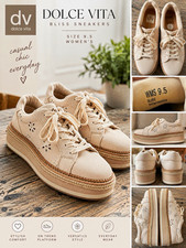 Dolce Vita Bliss Women's Beige Canvas Platform Cushioned Lace-Up Sneakers