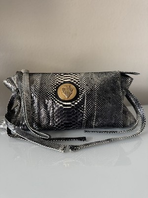 Authentic GUCCI Vintage Black & White Python Leath Crest Pouch Clutch Bag397015