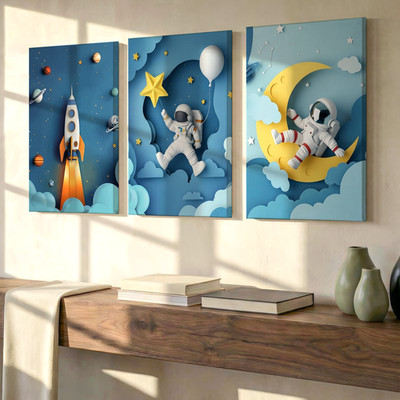 3 Pieces Astronaut Rocket Space Adventure Large Wall Art for Living Set Of 3