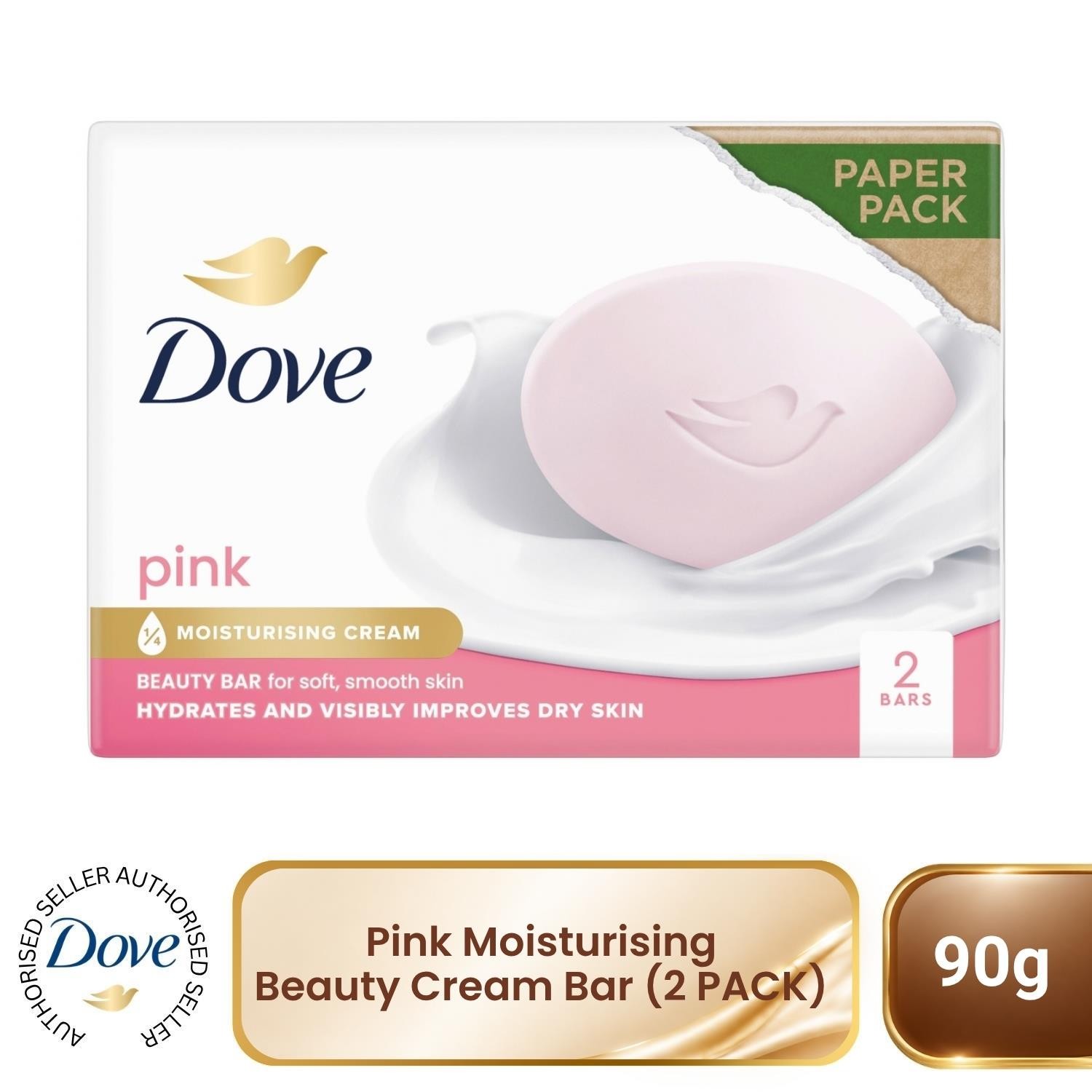 Dove Pink Moisturising Beauty Cream Bar for Soft & Smooth Skin, 2x90g