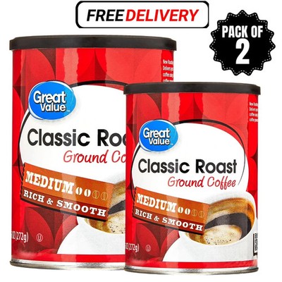(2 PACK) Great Value Classic Roast Ground Naturally Caffeinated Coffee, 9.6 oz