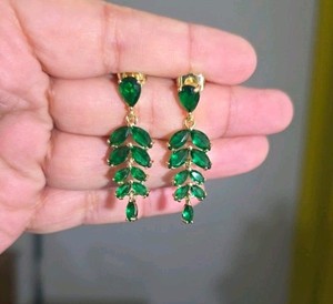 Authentic 14k Gold Plated Green Marquise Crystal Leaf Drop Earrings Butterfly Back