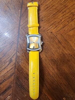 BURGI WATCH BTV011YG CRYSTALS YELLOW LEATHER STRAP LADY'S WATCH NEW BATTERY