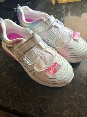 NEW Girl Sneakers Light Up Slip On Athletic Works Memory Foam Size 4 Rainbow