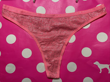 2014 Vintage Victoria Secret Signature Cotton Logo Waist Thong Panties L Shiny