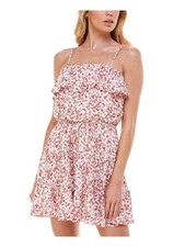 TRIXXI Womens Spaghetti Strap Square Neck Short Party Fit + Flare Dress