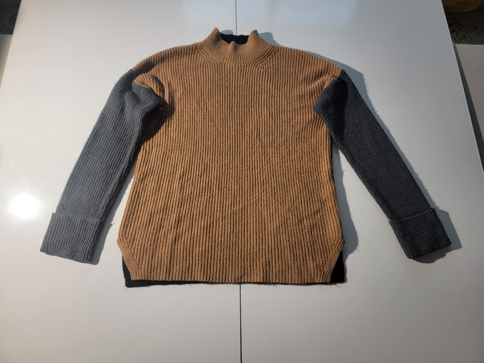Calvin Klein Womens Tri Color Mock Neck Colorblock Sweater,S