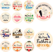 7Pcs My First Holiday Baby Milestone Signs, Wooden round My First Sign of 14 Hol