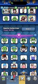 CR/LVL 61(52 Card LV 16-15-14) 10.5K Trophy/109 Emote/14 Tower Skin/20 Evoes