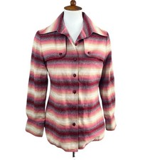 Vintage 70s Striped Button Up Shirt Womens Medium Retro Boho Western