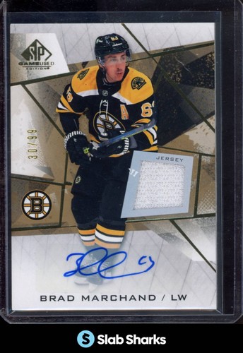 2021 UPPER DECK SP GAME USED #91 BRAD MARCHAND GOLD AUTO JERSEY /99