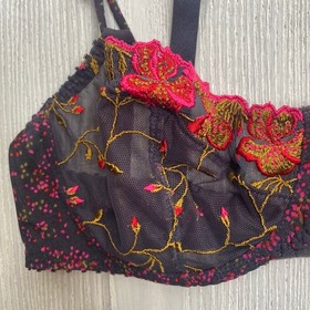 Aubade Paris Black Mesh Floral Embroidered Underwire Half Cup Bra Size 32 A 32A