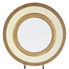 Minton England 6pc Dinner Plates 10.5” Gold Encrusted Cream Fine China H1797