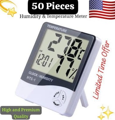 50 Piece Hygrometer Thermometer Temperature Humidity Meters HTC-1 W/Alarm Clock