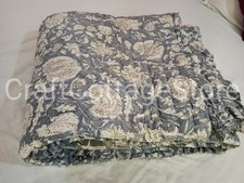 Indian Jaipuri Razai Cotton Kantha Hand Block Print Grey Floral Quilt King Size