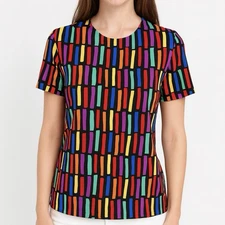 Carlisle 8 Silk Short Sleeve Blouse Colorful Patterned Boxy Pullover Top Vintage