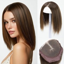 Coffee Brown with Highlights Straight 12in Women Premium Hair Topper