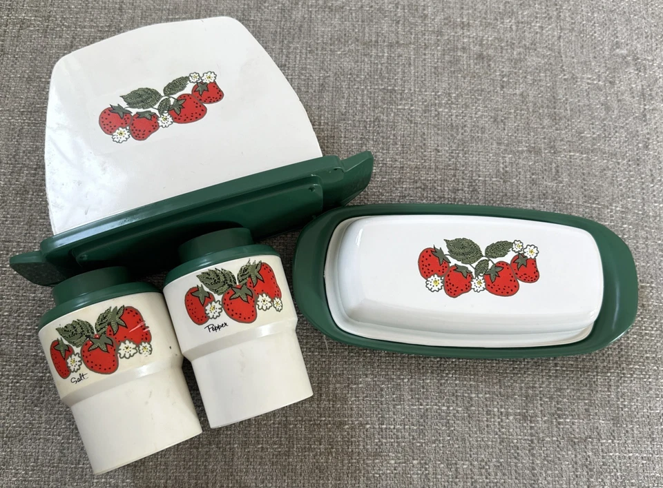 80-е 90-е винтажные стерилизованные салфетки держатель и блюдо с маслом цветение клубники соль перец - Изображение 2 из 2
