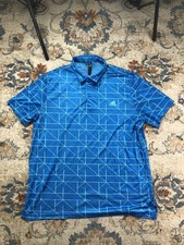 Adidas Golf Polo Shirt Mens 2XL Blue Geometric Print Performance Short Sleeve