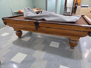 Antique Custom Made Brunswick Billiards Birdseye Maple Pool Table
