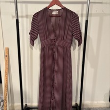 Urban Outfitters Burgundy Stripe Button Front Midi Dress Short Sleeve Small