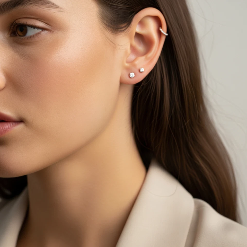 14K Solid Gold D FL Solitaire Round Cut Diamond Stud Earrings 2mm-4mm Lab Grown - Image 4 of 4