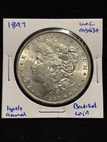 1897 Morgan Silver Dollar $1 UNC Higher Grade, Nice Coin , Lightly Cleaned