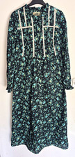 Urban Outfitters Women’s Midi Dress S Black Floral Woven Cotton High Neck Button