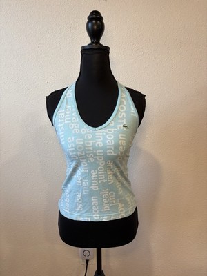 Lacoste Light Blue/White Text Print Halter V-Neck Tank Top Size 36