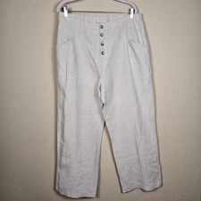 Saks Fifth Avenue Womens Linen Trouser Wide Leg Pant Beige Button Fly Pockets XL