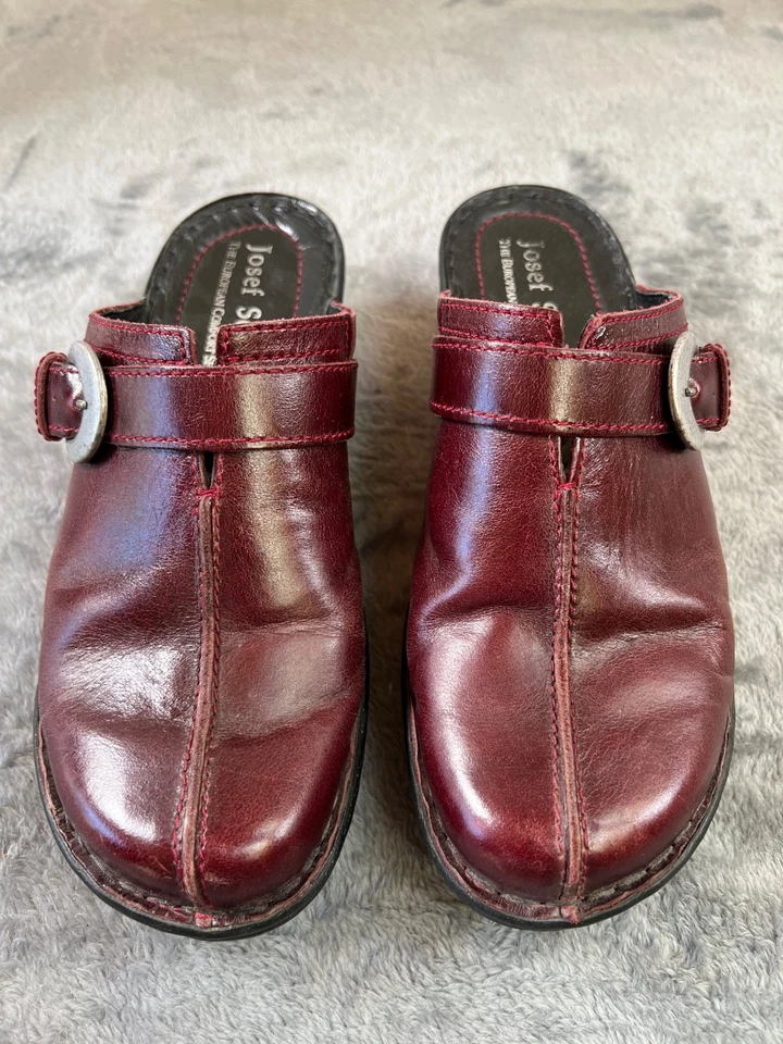 Zuecos Josef Siebel para mujer EE. UU. 8 UE 38 cuero rojo hebilla de mula comodidad para caminar Foto 3 de 4