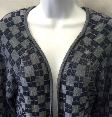 HWR Monogram Cardigan Maglione Blu Anthropologie Plaid Fidanzato Boho Seta Tg M - Foto 2 di 8