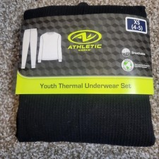 Athletic Works Youth Boys Light Rich Black Thermal Underwear Set Size XS 4-5 