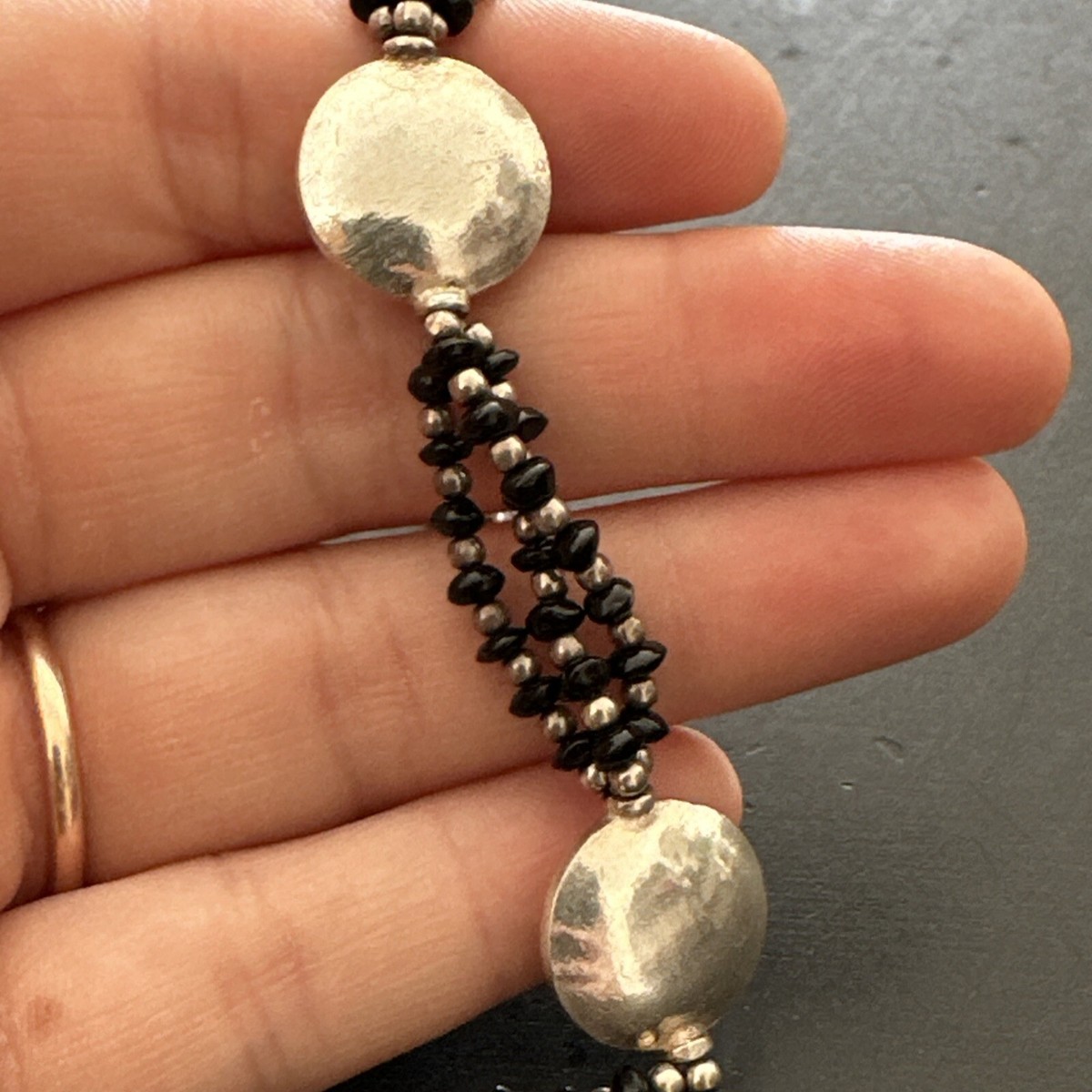 Bracelet Gourmette En Argent Massif 925 - Style Art Déco Avec Perle, Ancien, Occasion
