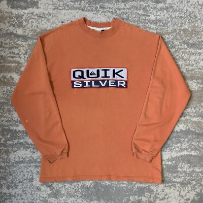Vintage 90s Quiksilver Sweatshirt Large Herren orange bestickt Surf distressed