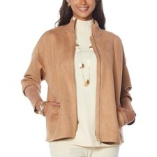 Rrp$99 Faux Suede Bomber Jacket Sweater Knit Sleves Size 12 14 16 Marlawynne