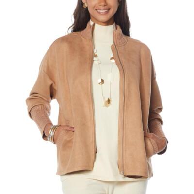 RRP$99 Faux Suede Bomber Jacket Sweater Knit Sleves Size 12 14 16 MarlaWynne