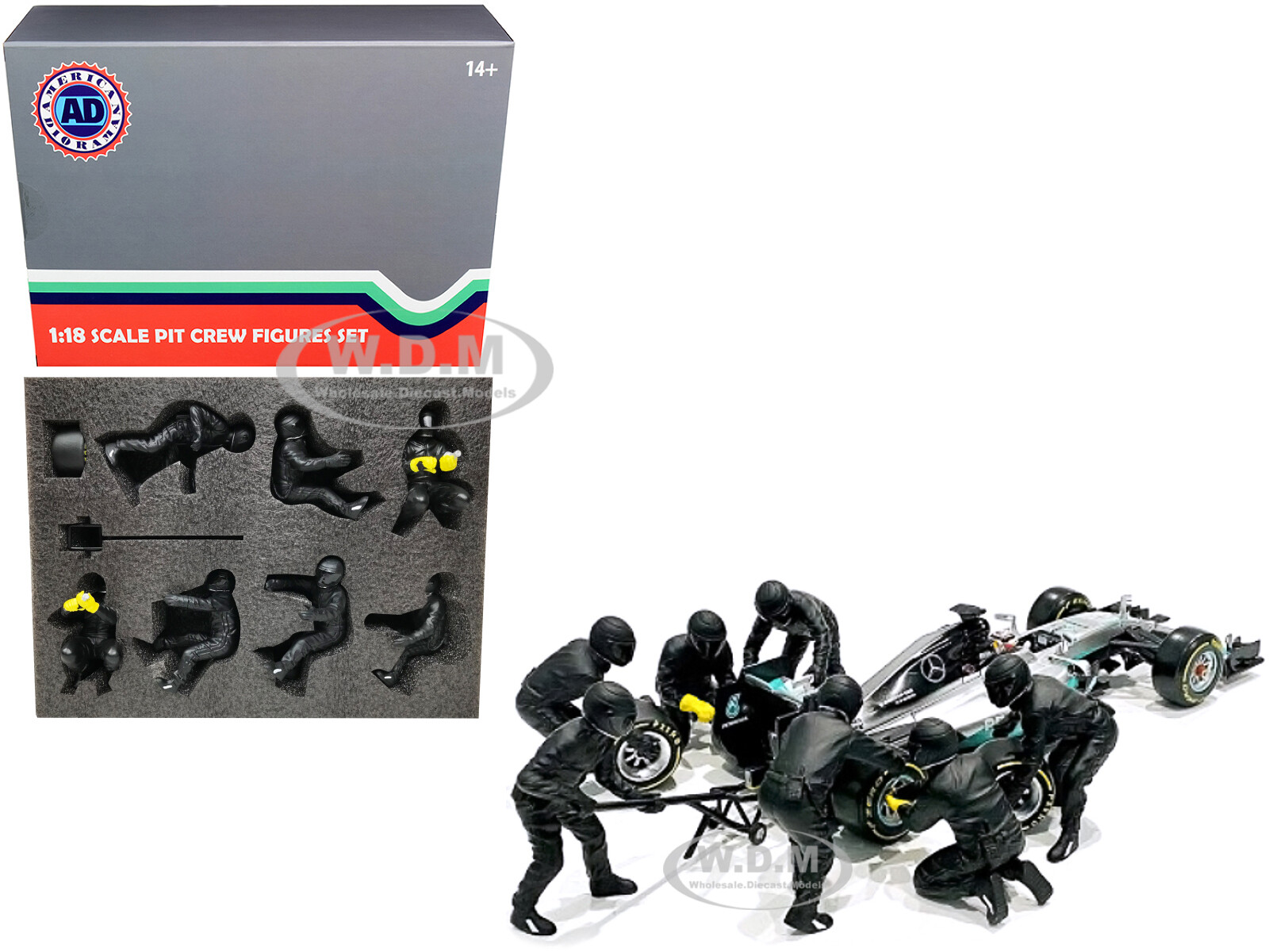 НАБОР ФИГУРОК F1 PIT CREW ИЗ 7 ЧЕЛОВЕК TEAM BLACK RELEASE II 118 ОТ AMERICAN DIORAMA 76554 12790₽