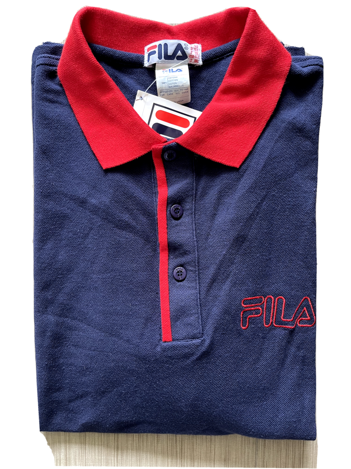 Rara polo uomo Fila vintage nuova con etichetta blu navy UOMO taglia XXL USA 42 $45 00