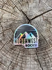 NW ROCKS!-Sticker-Pacific Northwest-Mountains-Sun-Trees-West Coast-Decal-West