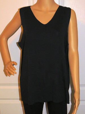 Women's Avenue NWT Size 18/20 Sleeveless Black V-Neck Sweater Blouse Rayon/Nylon