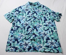 Crown & Ivy Men's Short Sleeve Woven Printed Camp Shirt AW5 Blue Tropic Large